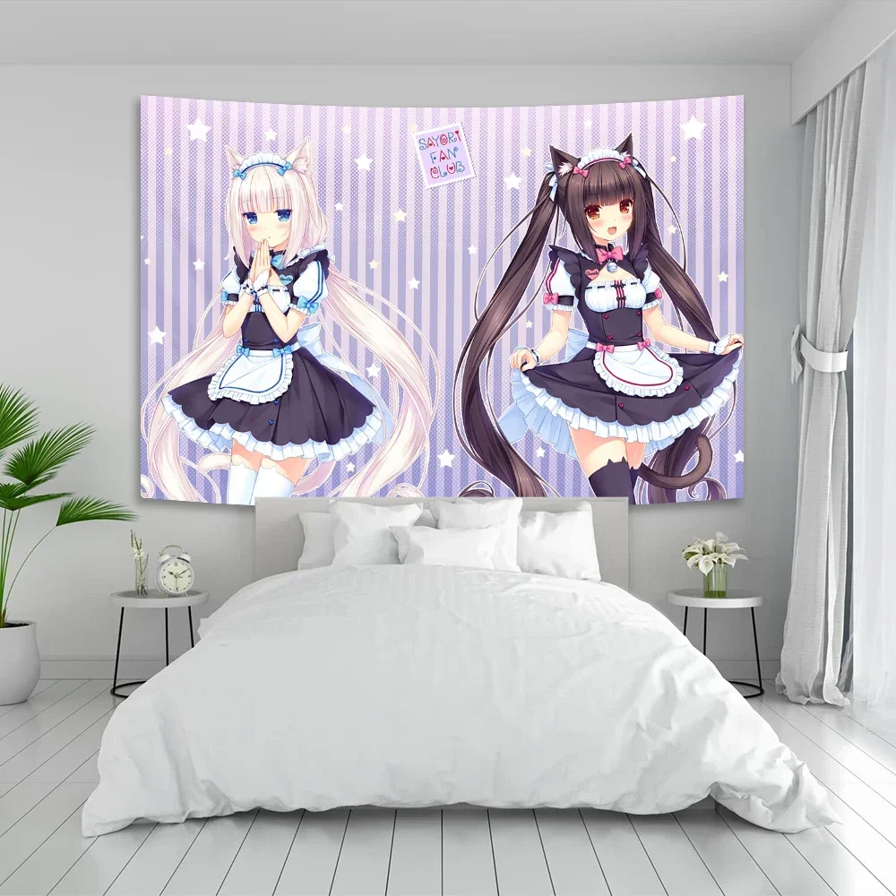 Anime nekoparas tapeçaria de parede kawaii fundo pano decoração de parede psicodélico dormitório das meninas rosa quarto banner