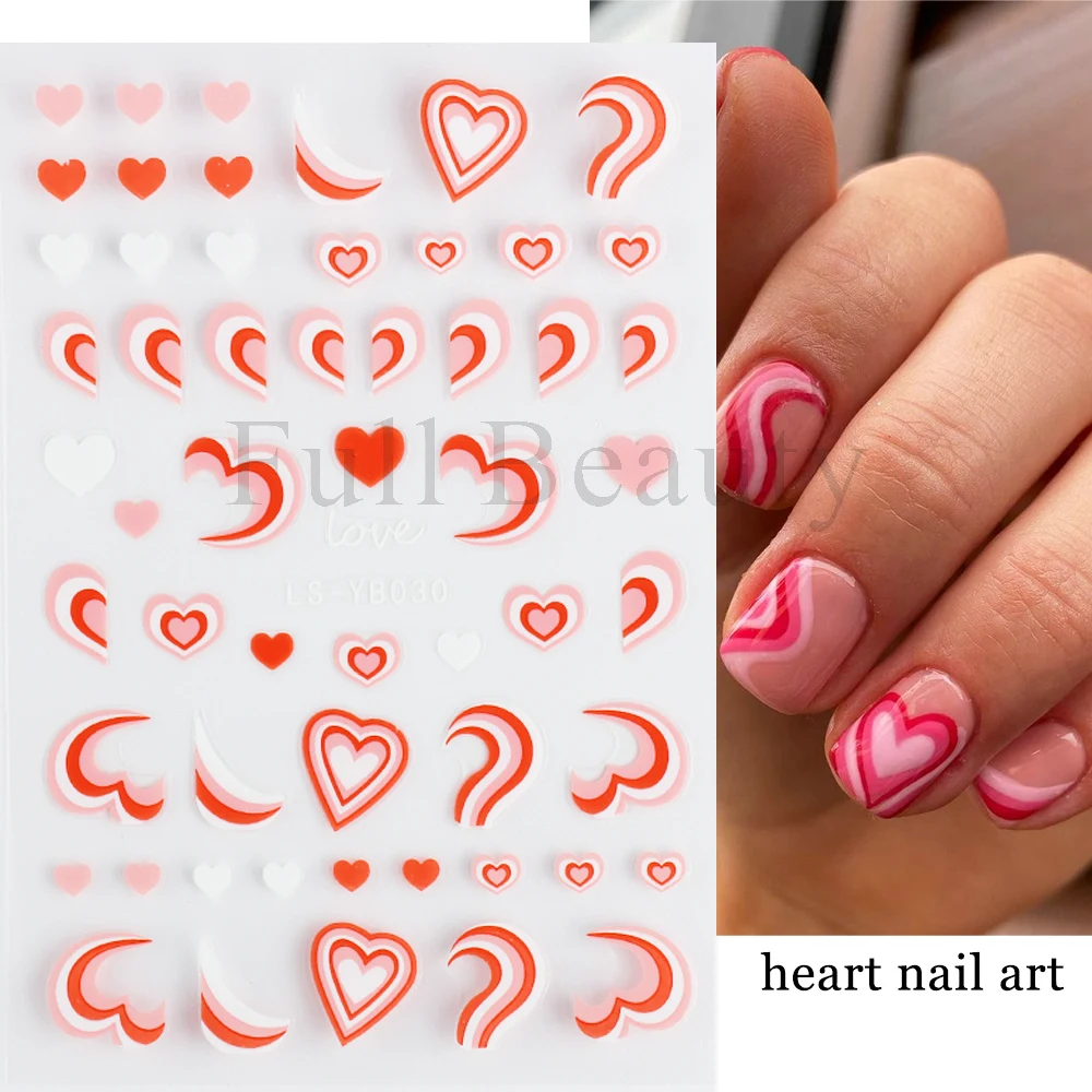 3D Heart Nail Stickers Neon Wave Design Graffiti Strips Lines Nail Sliders Abstract Swirls Decals Manicure Accessoriess NLYB030