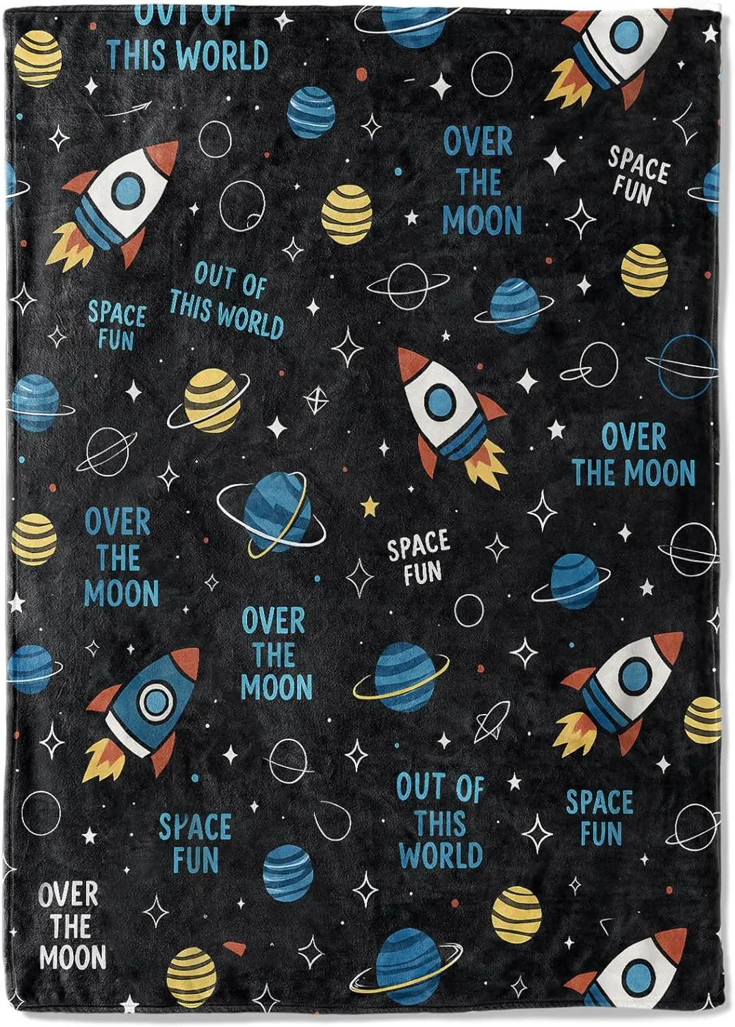 

Space Fleece Blanket,50x60in,Rocket Planets Stars and Fun Quotes Throw Blankets,Soft Cozy Lightweight, Ideal for Bed Living Room