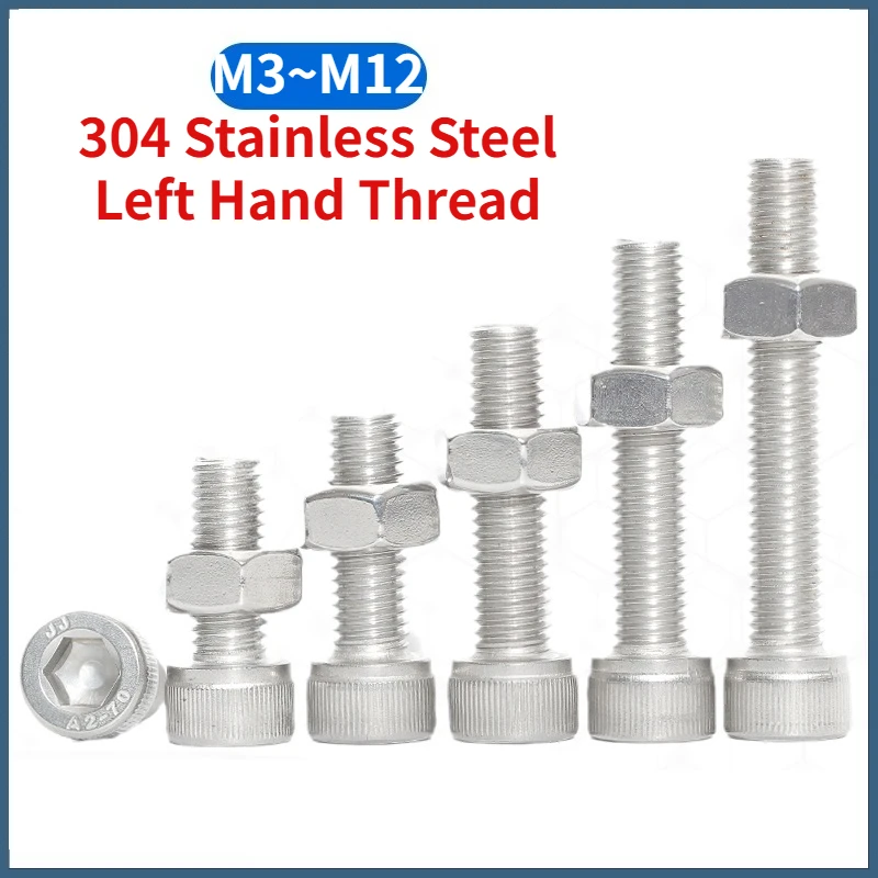 Left Hand Thread Socket Cap Screws Allen Bolts And Hexagon Full Nuts Combination Set M3 M4 M5 M6 M8 M10 M12