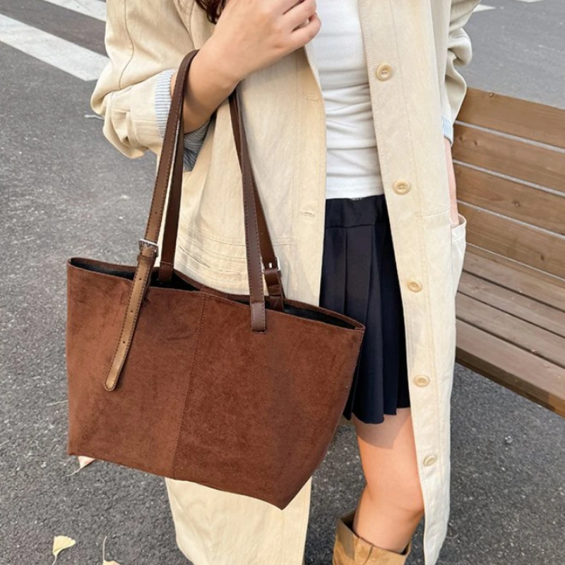 

Faux Suede Leopard Large Capacity Advanced Sense Tote Bags Print Underarm Sweet Women's Bag Versatile Retro Casual Shoulder Bags