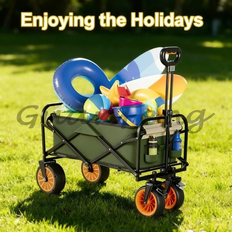 Foldable electric outdoor truck handcart, suitable for beach and outdoor electric folding cargo transport vehicles