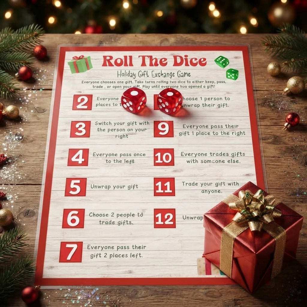 Christmas 'GIFT EXCHANGE DICE GAME', dice game, Christmas gifts, Christmas decorations, Christmas party games, fun gift swapping