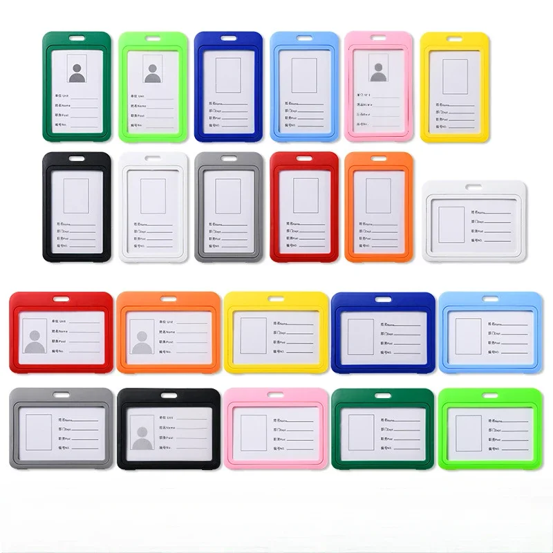 Vertical Card Holder Double Sided Transparent Hard Plastic Card Protector Multi-color Work Id Card Holder Pass Badge Badge