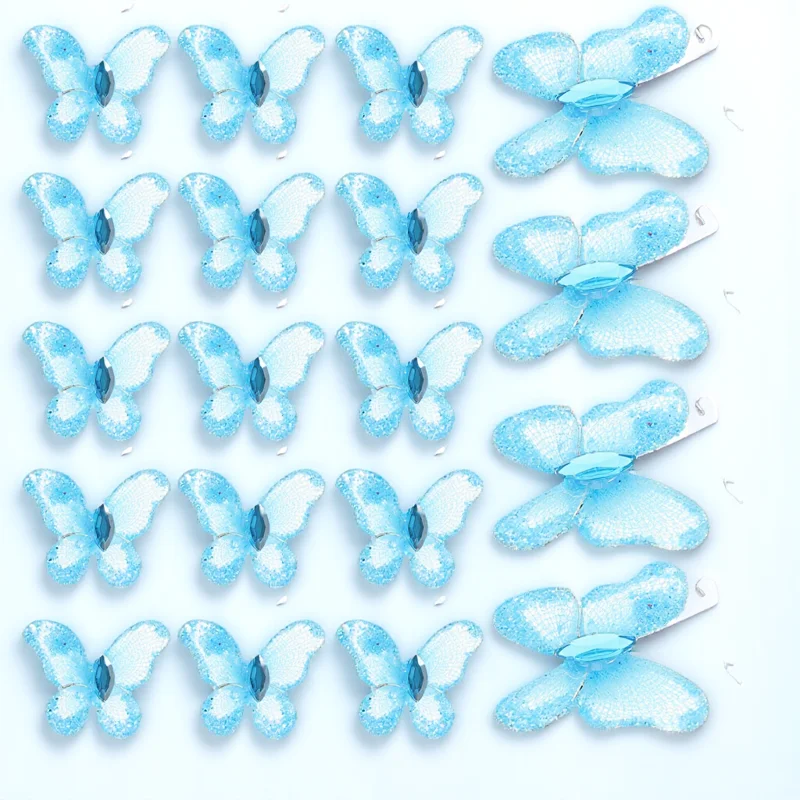 

50Pcs Blue Glitter Mesh Wire Decorative Butterflies Wedding Favor Invitations Craft 3x3cm Butterfly Decorative Butterfly