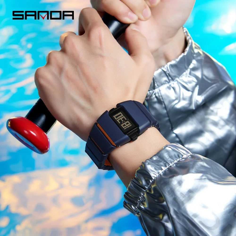 SANDA Y2K retro electronic watch 5ATM waterproof night light display snooze alarm clock stopwatch men's and women's watches 9054 view 6