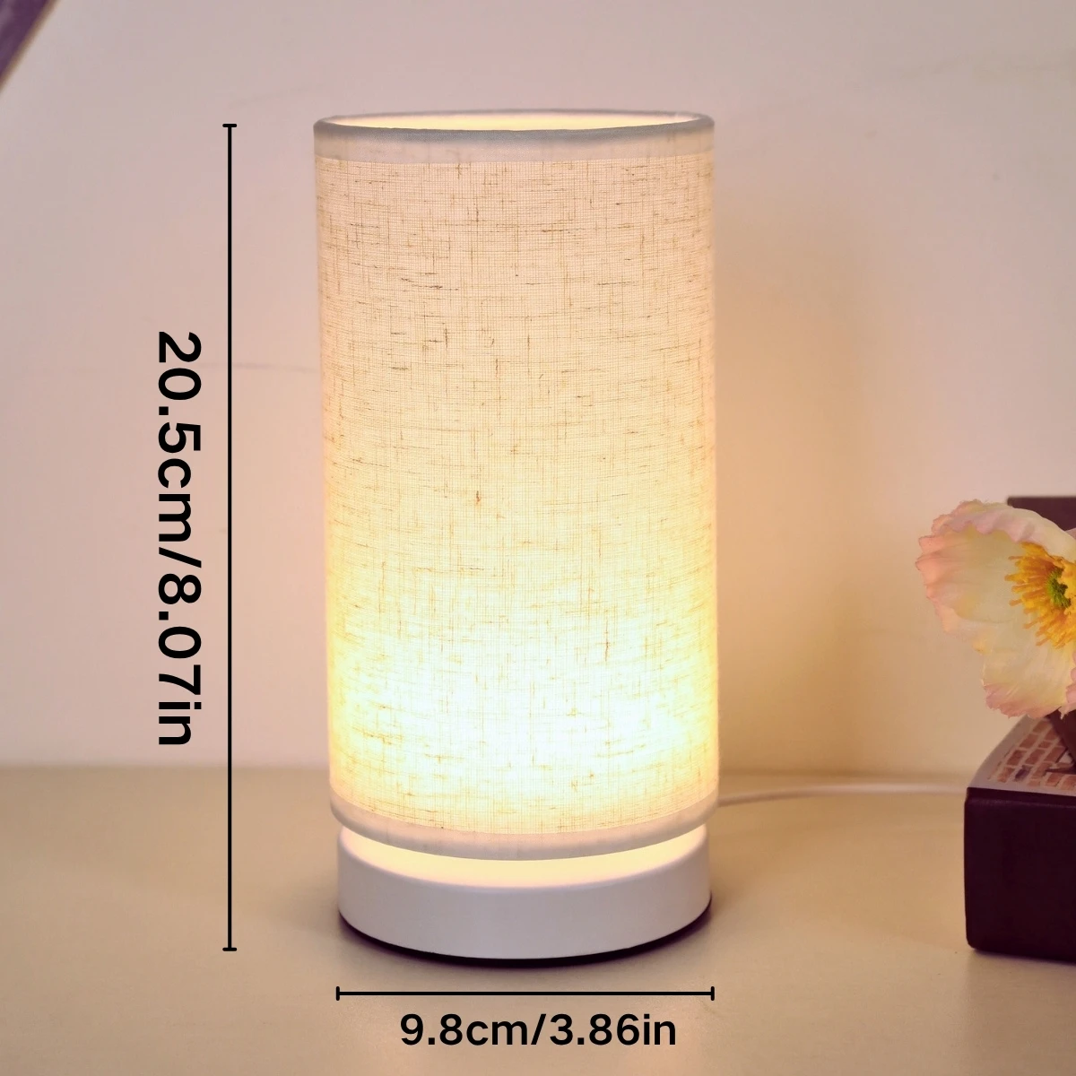 1pc Modern Minimalist Round Fabric Table Lamp, Warm Flicker‑Free Light, Compact and Elegant, Decoration for Bedroom image 3