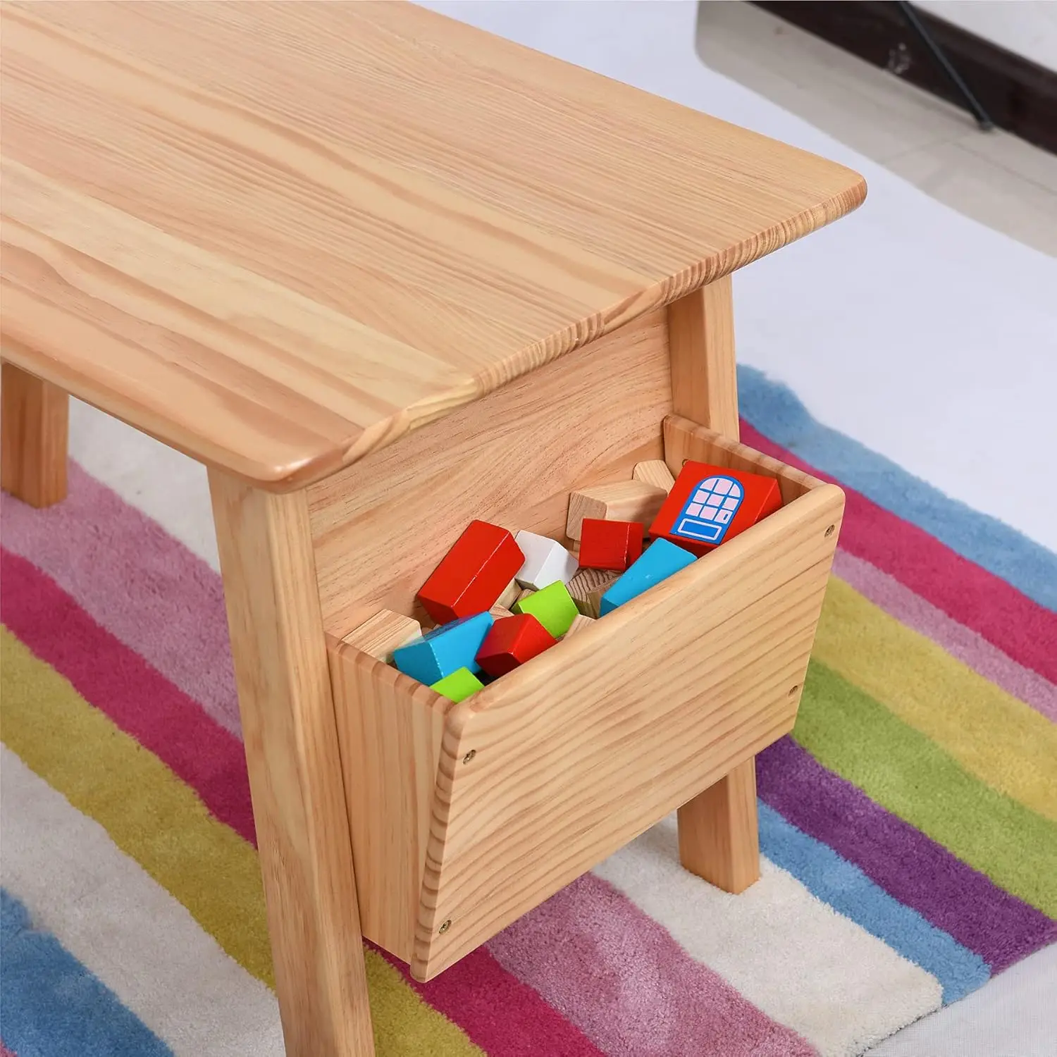 Juego de mesa y 2 sillas de madera maciza para niños con escritorio de almacenamiento y juego de sillas para niños mesa de actividades para niños pequeños (madera maciza/natural)