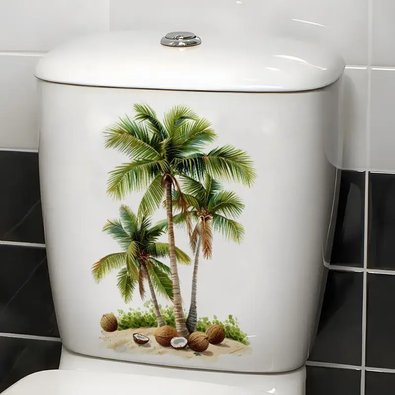 【HG】Tropical Coconut Palm Tree Toilet Lid Sticker Waterproof Self Adhesive Great For Bathroom Home Decor