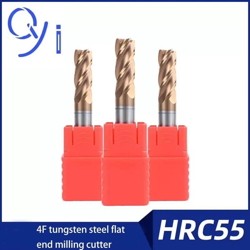 HRC55 Tungsten Steel Milling Cutter, 4-side CNC Vertical Milling Tool, Solid Hard Alloy Milling Cutter