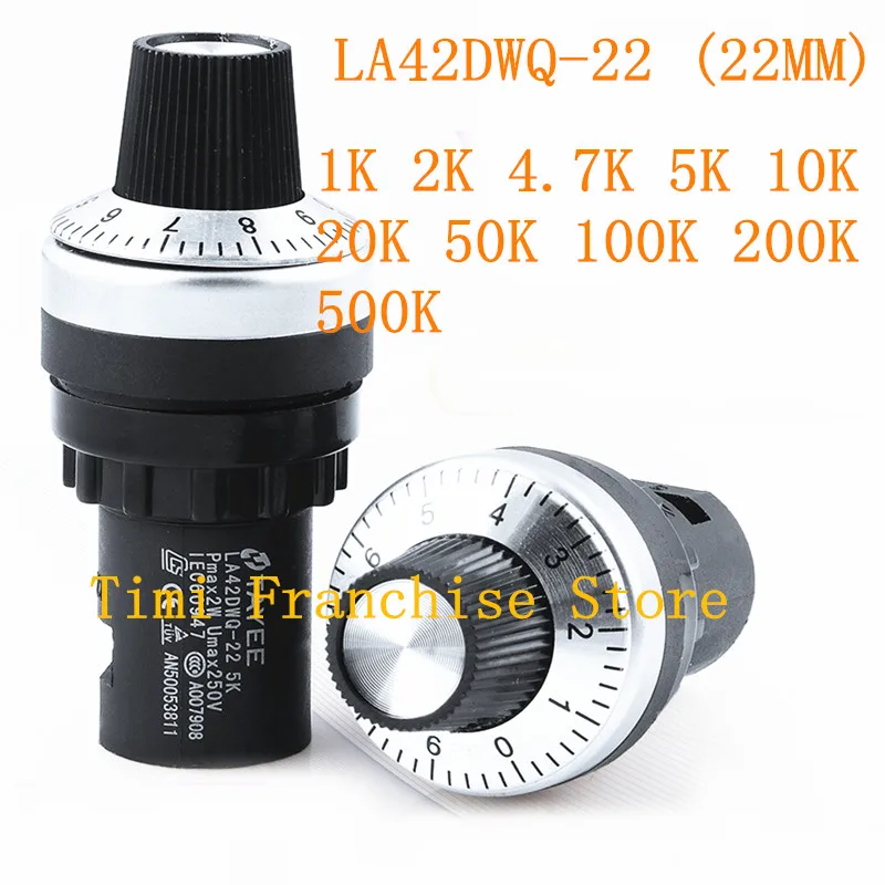 LA42DWQ-22 1K 2K 4.7K 5K 10K 20K 50K 100K 200K 500K 22mm Średnica Potencjometr obrotowy Konwerter Regulator Falownik 20MM