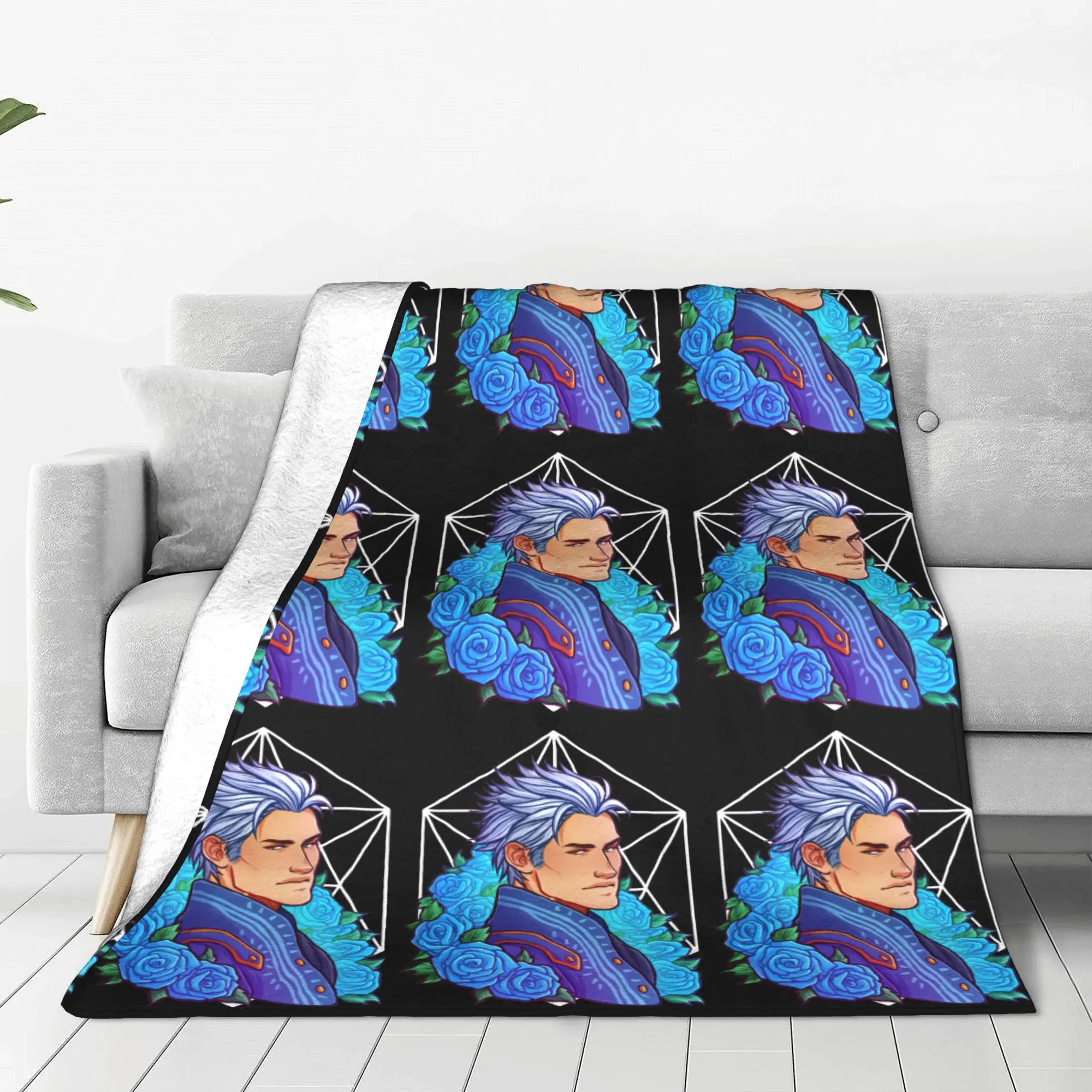 Vergil  Cyan Rose  DMC Blanket Devil May Cry Fuzzy Awesome Warm Throw Blanket for Chair Covering Sofa Autumn/Winter