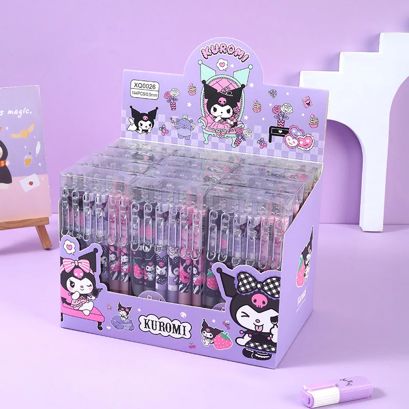 Sanrio 12pcs Cartoon Gel Pens Kawaii Cinnamoroll Kuromi Cute Student Stationery 0.5 Black Office Pen Student Exquisite Gift Pen