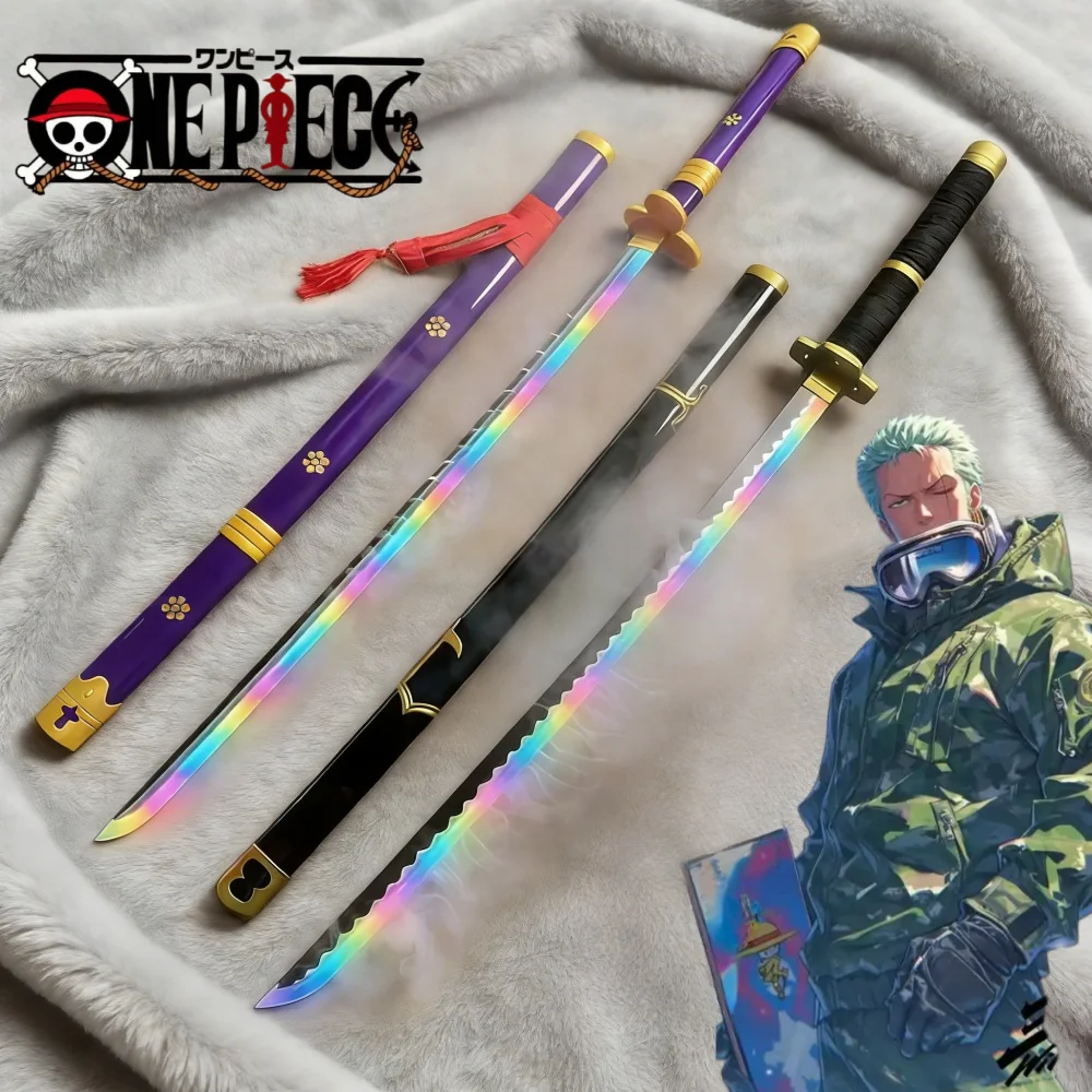 

40-дюймовая катана Ророноа Зоро из аниме One Piece, деревянный реквизит для косплея, световой меч с эффектом дыма и LED-подсветкой, реалистичный размер, игрушка-подарок