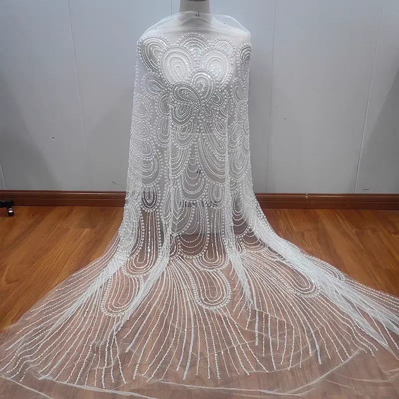 

Luxury Heavy Beaded Lace Simple Elegant Floral Pattern Fabric Wedding Dress Sequined Lace Fabric