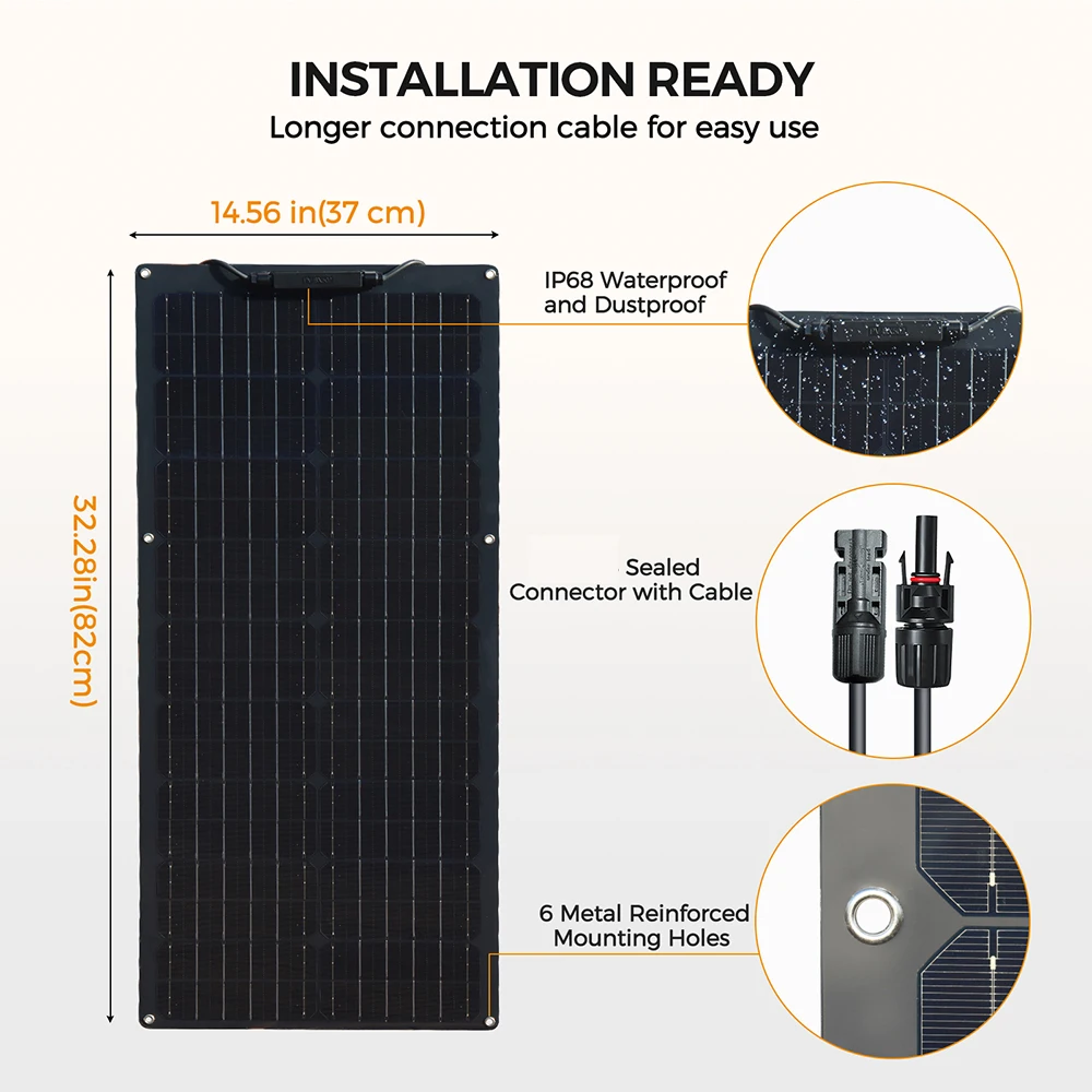 WUZECK 50W Flexible Solar Panel kit cell Charger Photovoltaic 100W 12V 24V Battery RV Home Off Grid Charging Farm Trailer