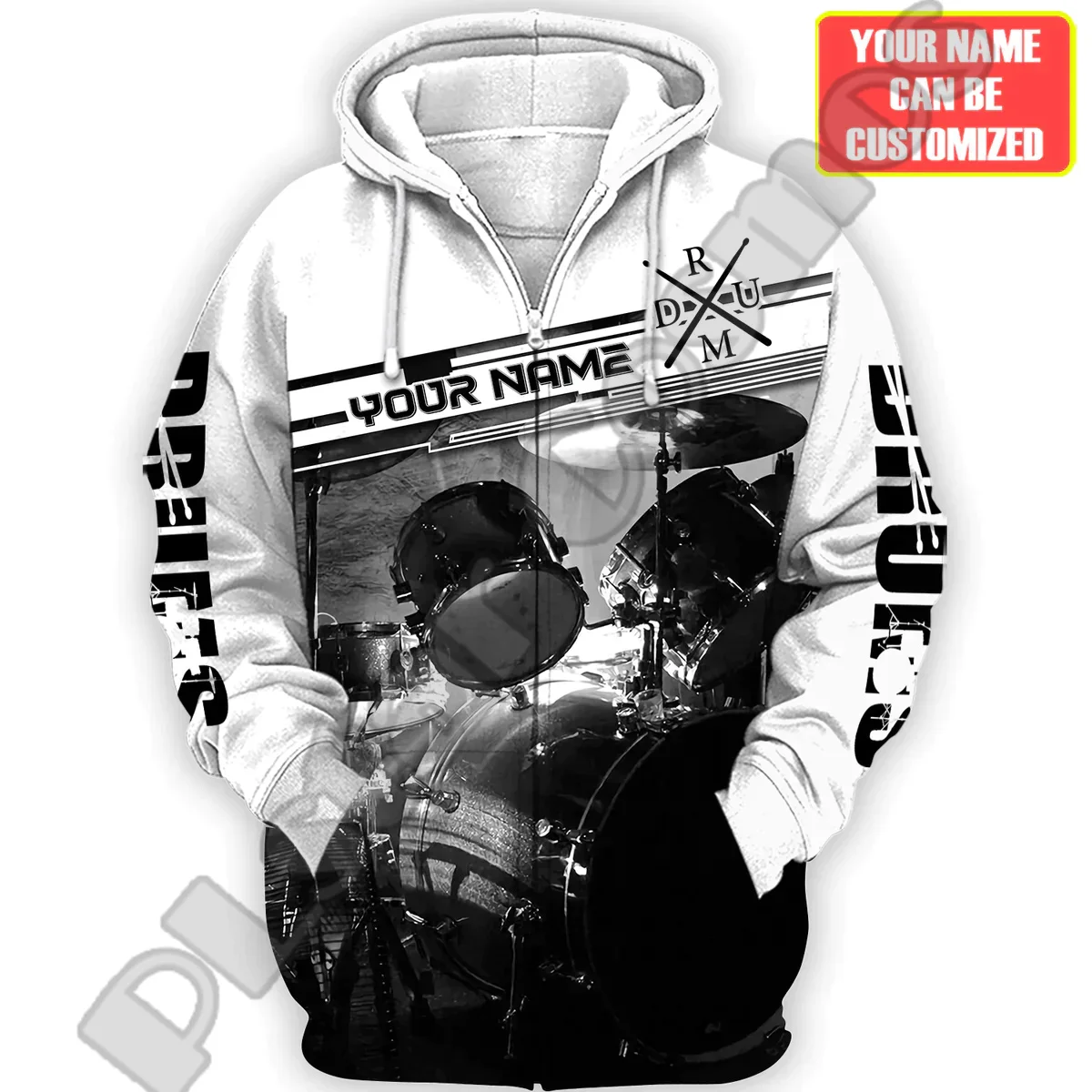 NewFashion Custom Name Music Drummer Drums Colorful Polyester Vintage Tracksuit 3DPrint Harajuku Casual Funny Hoodies Jacket X9