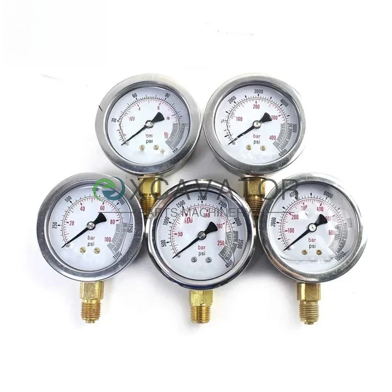 

5pc NPT1/4 Hydraulic Pressure Gauge 1/10/25/40/60Mpa Economical Multi Purpose Double Scale Stainless Steel Glycerin Filled Gauge