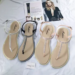 Comemore-Sandalias planas romanas con diamantes de imitación para mujer, chanclas blancas a la moda, Calzado cómodo de verano, 2023