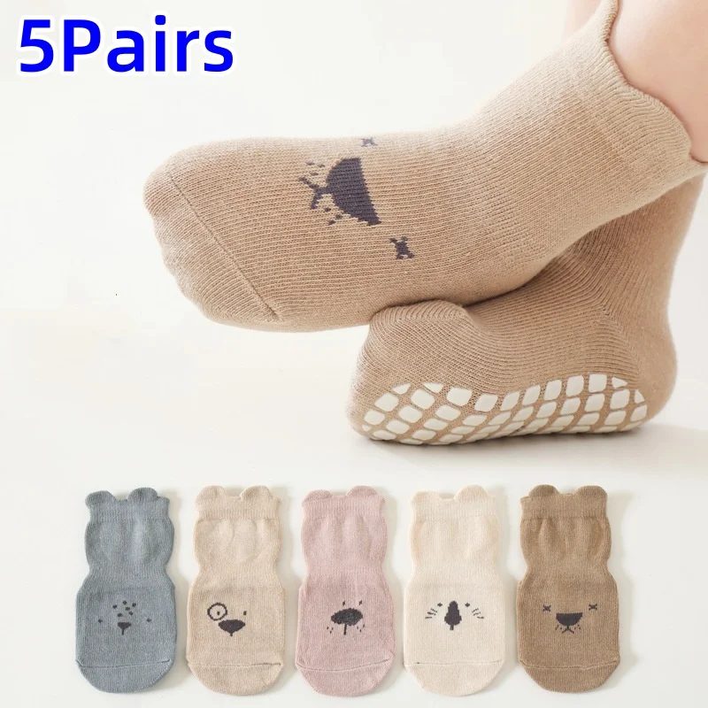 

5Pairs/set New Spring Autumn Baby Cotton Floor Socks Toddler Boys Girls Cartoon Indoor Non Slip Socks Kids Accessories 0-5 Yrs