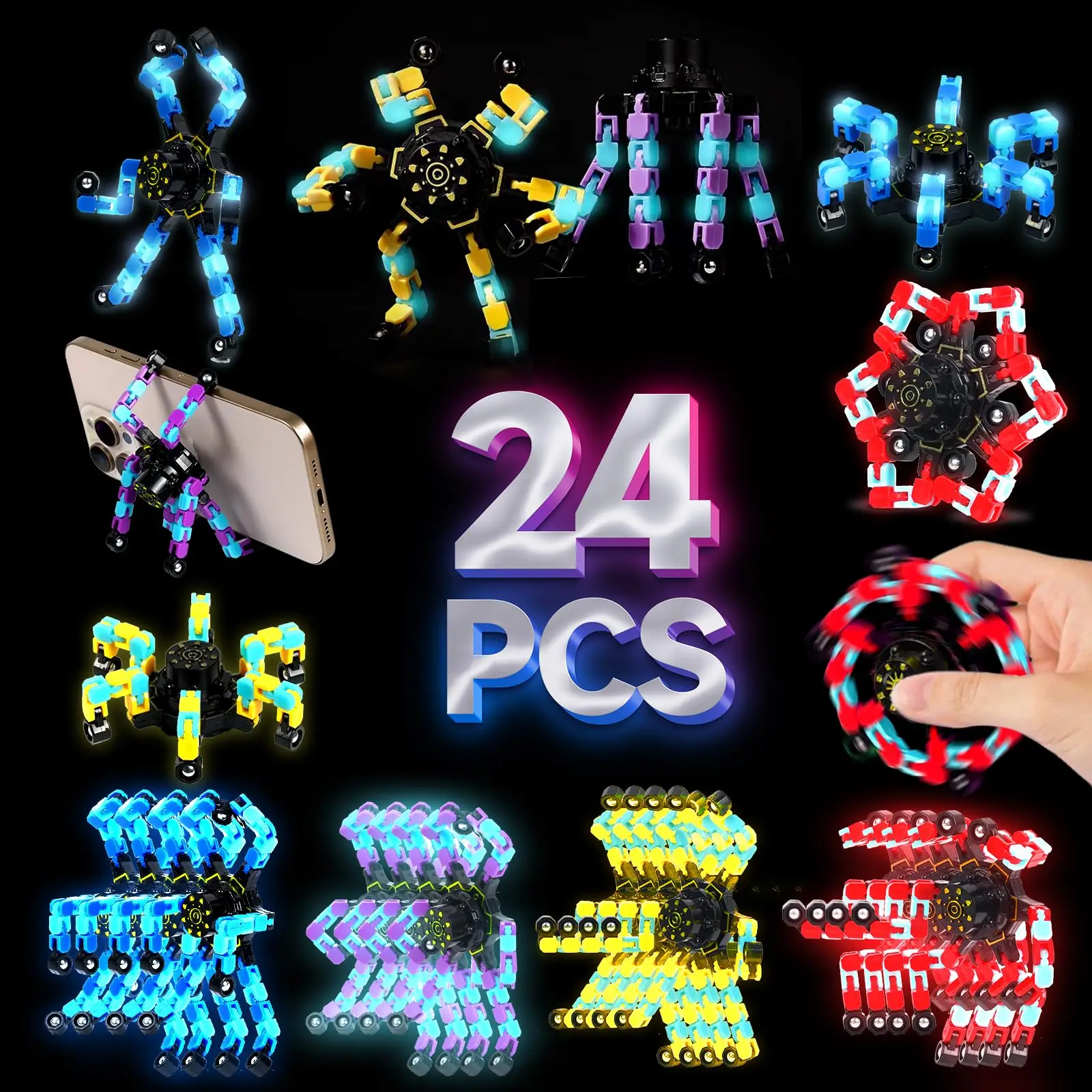 

Светящаяся забавная сенсорная игрушка-антистресс: трансформируемый робот-цепочка, игрушка для пальцев, механические спиннеры DIY, подарки для аутистов