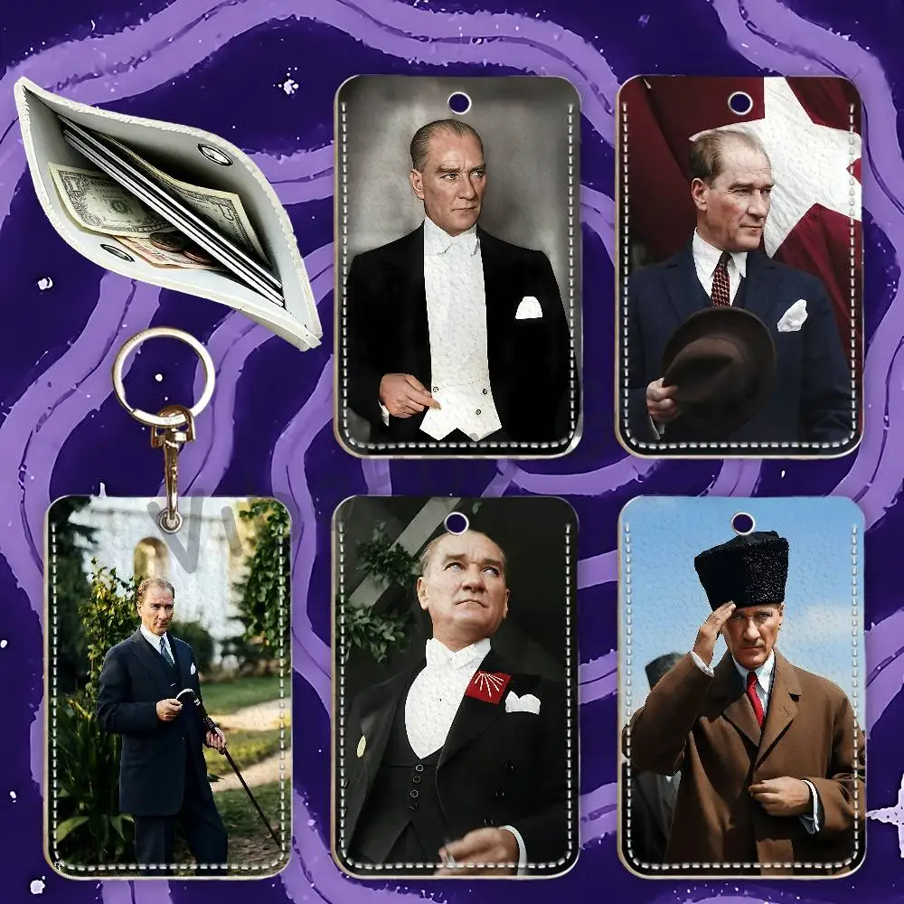 Turkey Mustafa Kemal Ataturk Premium PU Leather Card Holder Card Case Coin Purse With Metal Keychain Customizable