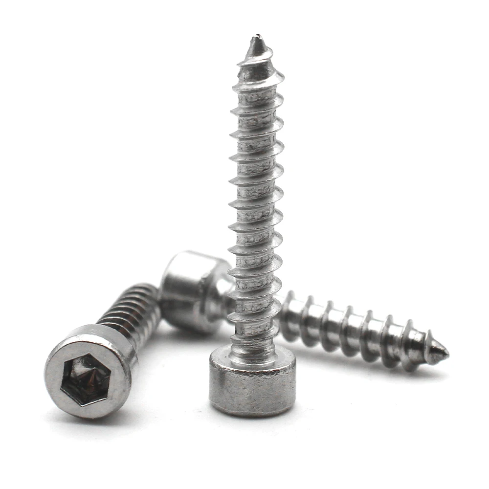 100/50/25/10 pz 304 In Acciaio Inox M1.7 M2 M2.3 M2.6 M3 M3.5 M4 M5 M6 M8 Esagono Incassato Testa Autofilettante viti a brugola