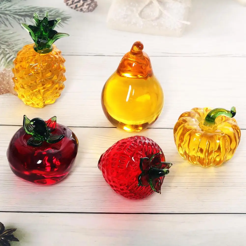 Faux Crystal Fruit Figurine Clear Glass Strawberry Pineapple Persimmon Lemon Banana Statue Sculpture Christmas Ornament Gift