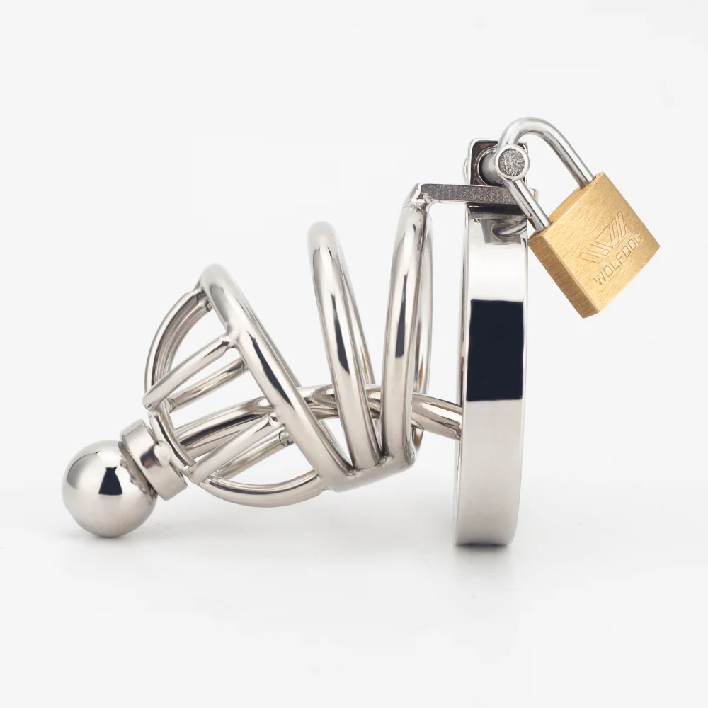 Male Stainless Steel Chastity Cage Lock With Metal Urethra Catheter Cock Cage Cock Ring Penis Ring BDSM Adult Sex Toys For Men