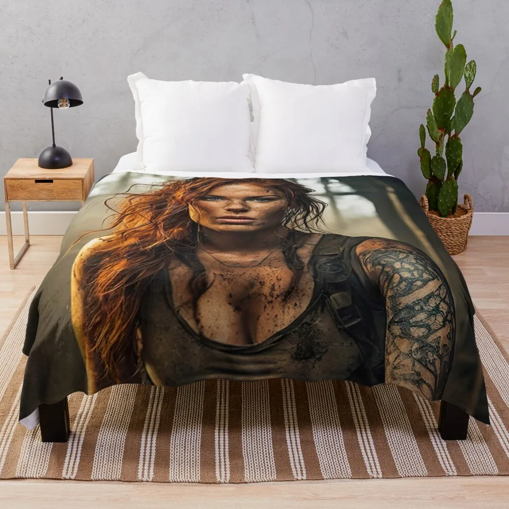 

Photo realistic adventurer redhead beauty crawling in mud -10 Throw Blanket Retros Custom For Sofa Thin Sofa Blankets