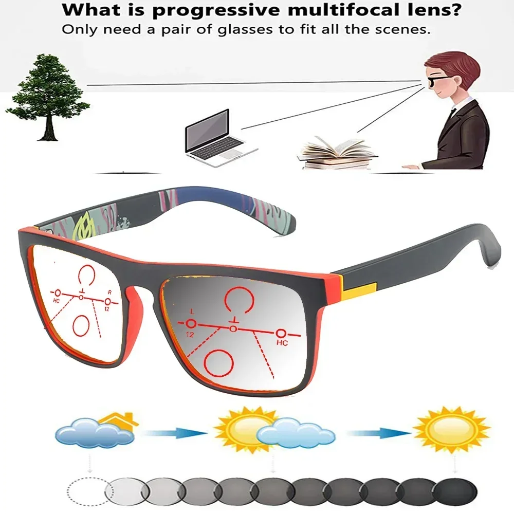 

Handcrafted Oversized Square Frame Men Women Fashion Photochromic Progressive Multi-focal Reading Glasses +0.75 To +4