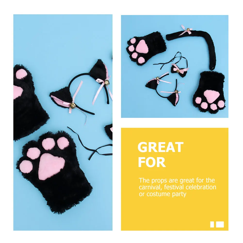 1 مجموعة 1 مجموعة الحيوان زي الدعائم آذان القط عقال الذيل قفازات أساور ربطة القوس فيونكة الاطفال حفلة كرنفال تأثيري اكسسوارات ديكور
