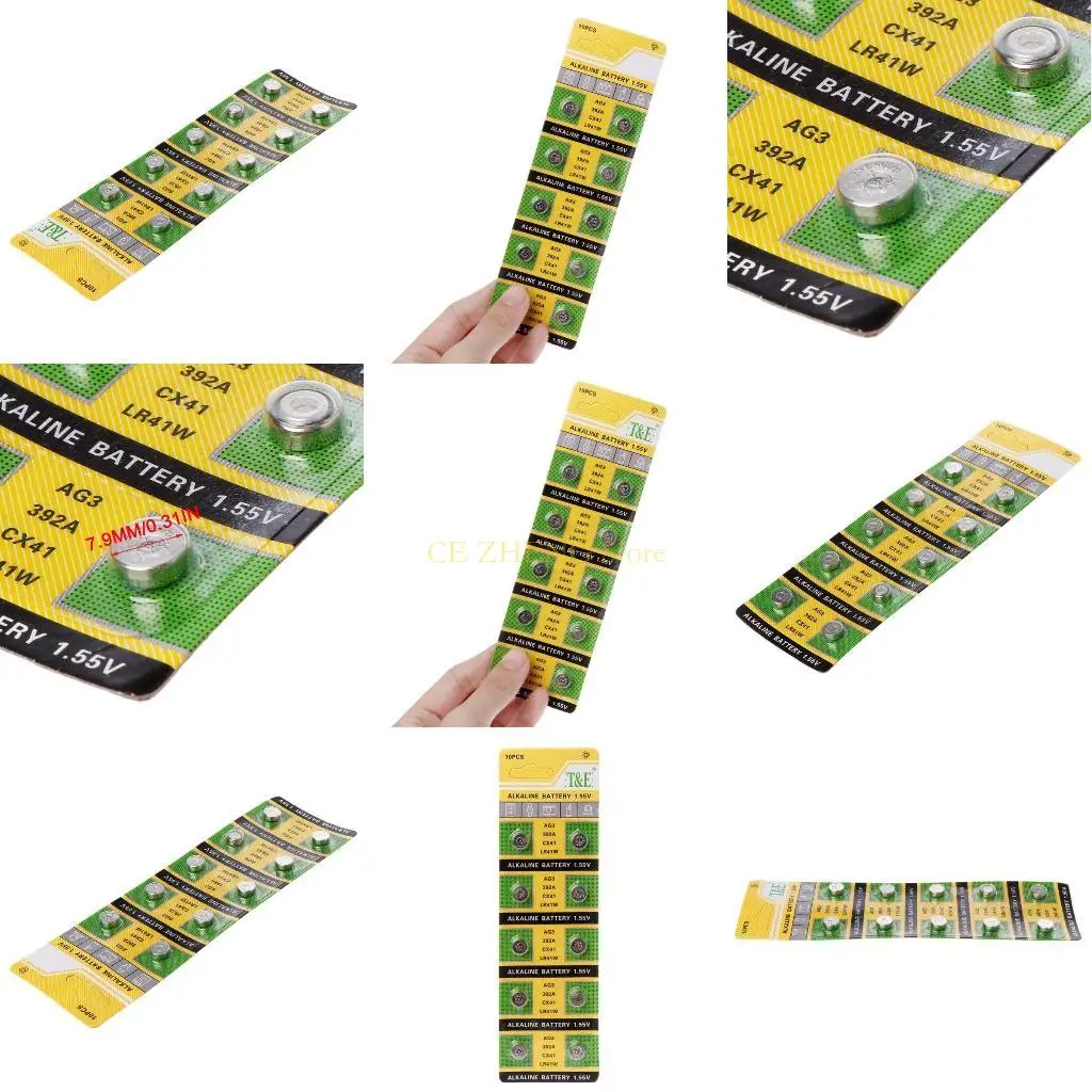E56B 10PCS 셀 코인 알칼리 배터리 AG3 1.55V 버튼 배터리 SR41 192 L736 384