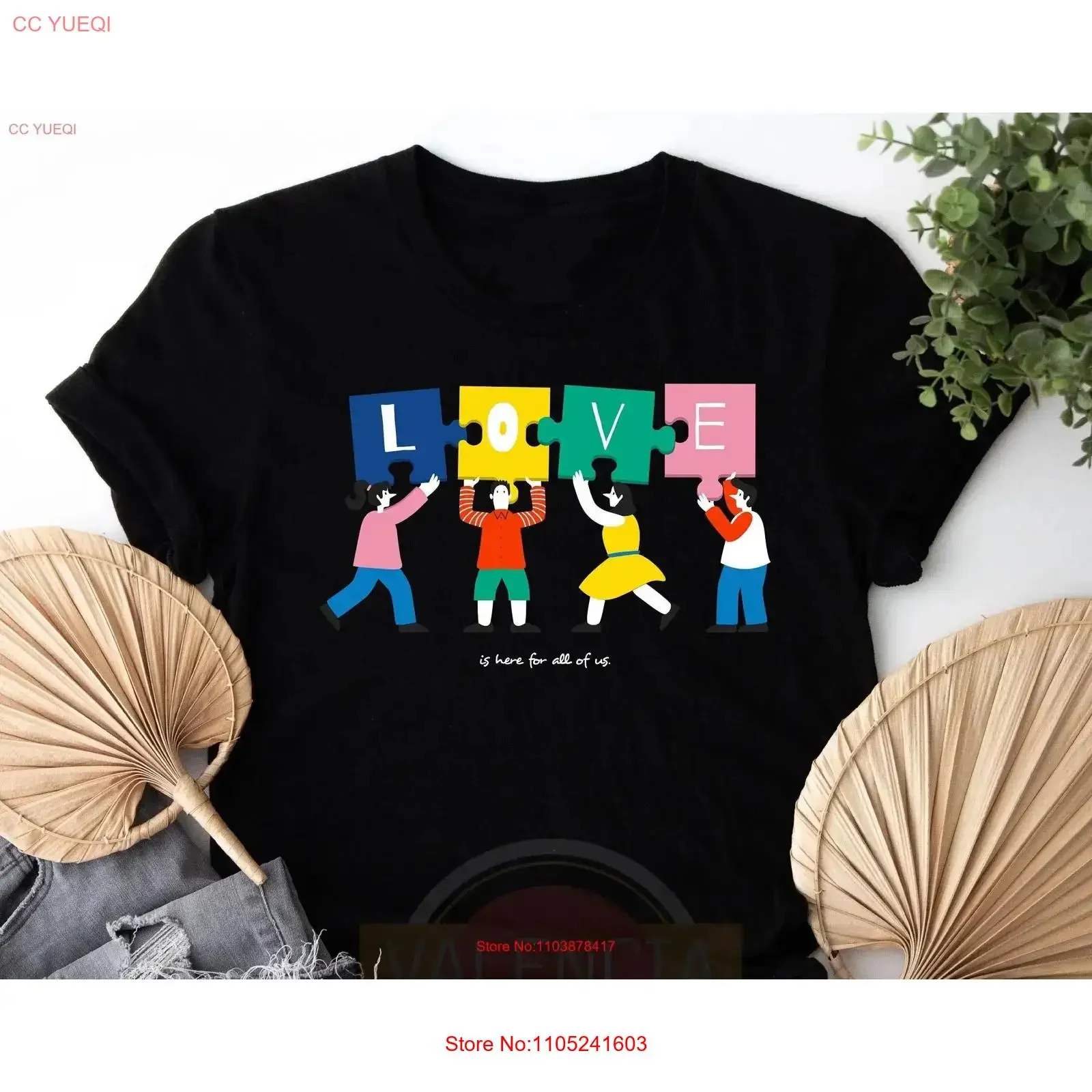 T-shirt Love Is Here For All Of Us sur le thème de l'autisme, pour enseignant en éducation spéciale, maman, soutien, empatie, style vintage délavé, mode homme