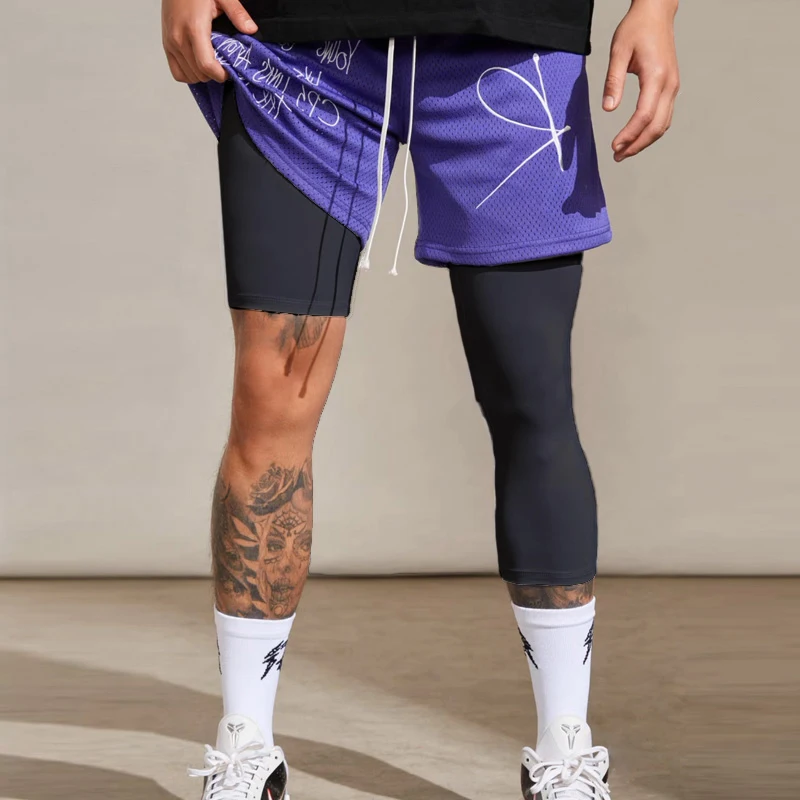 Single Leg Basketball Leggings Quick Drying Men's Running Football Yoga Fitness Compression Pants Sports Clothing Accessories