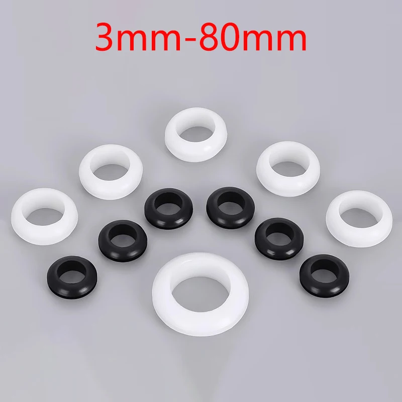 Grommet 3~80mm Black/White PVC Rubber Double Sided Protective Coil Seal Gasket Out Hole Wire O-ring for Protects Wire Cable Hole