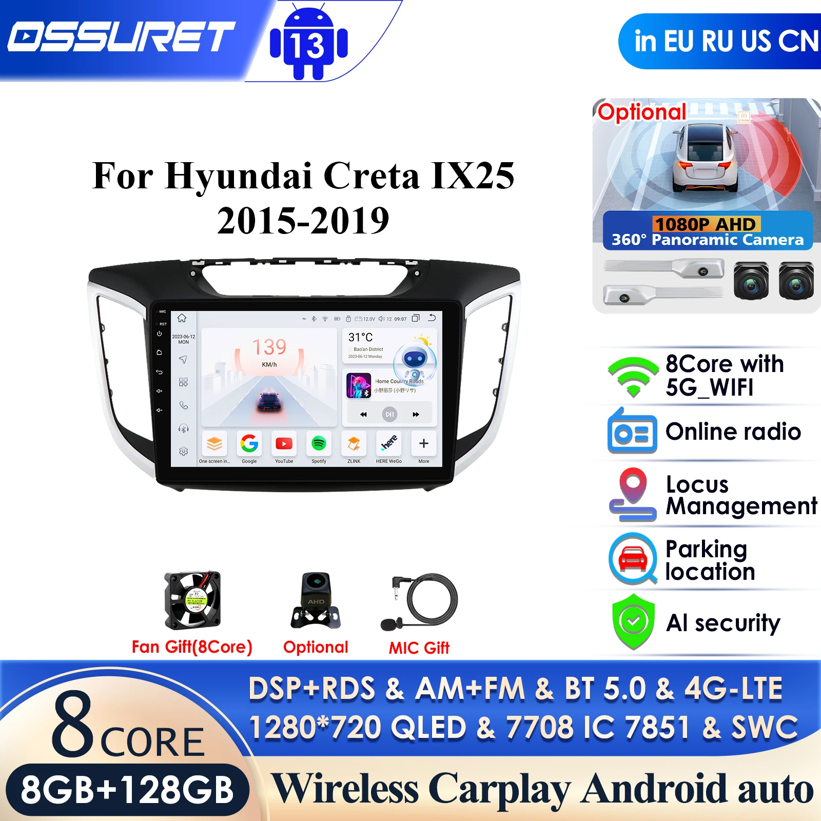 Carplay 4G Stereo for Hyundai Creta Ix25 2015 - 2019 2Din Car Android Radio Multimedia Player 2 Din Autoradio Video GPS Nav WiFi