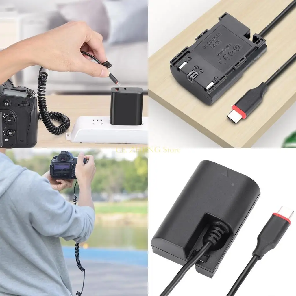 E56B Camera External Power Source Type-C to LPE6 DR-E6 Dummy Battery for 60D 70D