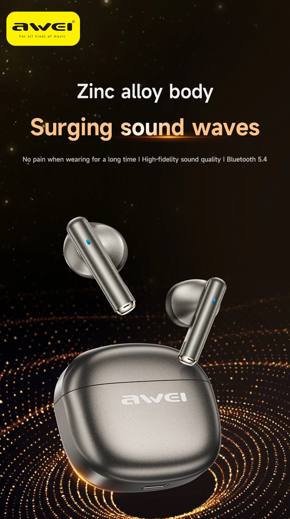 AWEI T102 ANC Wireless Bluetooth V 5.4 Earphones Noise Reduction Headphones  Full-Color TWS Sport Headest With Mic - AliExpress 44