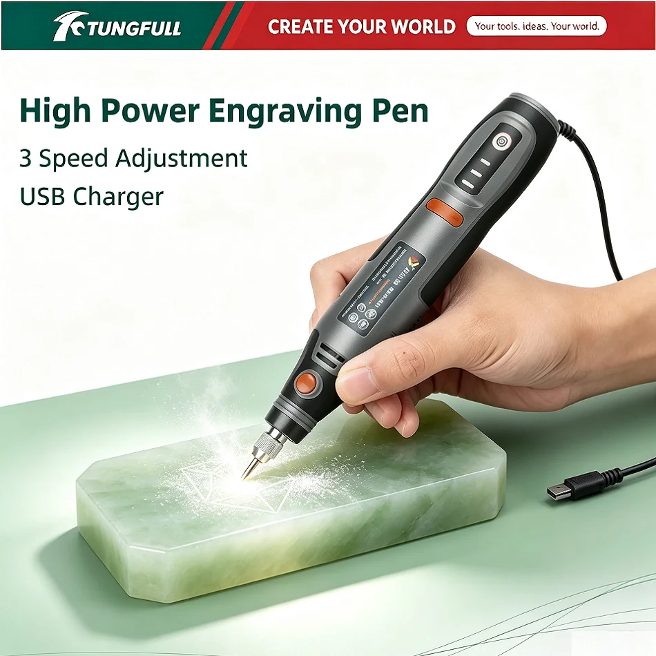 TUNGFULL Mini Cordless Rotary Tool 3.7V Electric Jade Carving Polishing Engraver