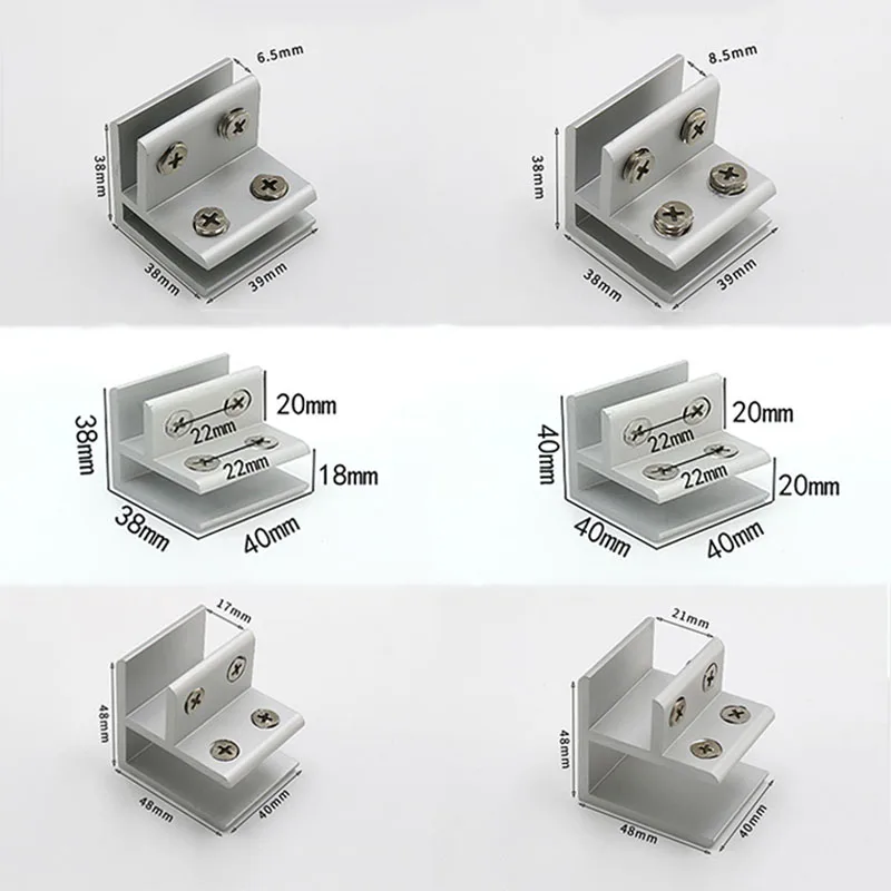 Aluminum Glass Clamps 90 Degrees Shelves Support Bracket Clips DIY Hardware for 2 to 20mm Thickness Board Glass Acrylic