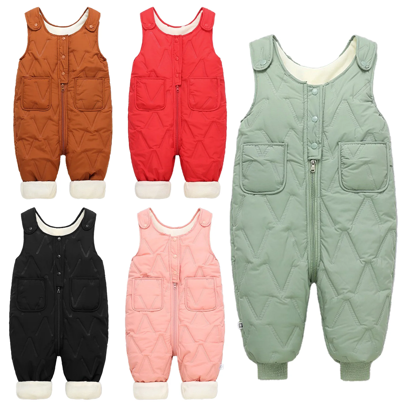 Baby Fleece Thicken Winter Warm Romper Snow Costume Ski Jumpsuit Sleeveless Overalls Suspender Pants for Daily Outdoor Home Wear