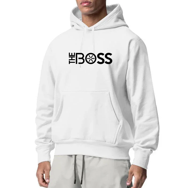 The Boss Letter Printed Hoodies Men's Spring Autumn Outdoor Sport Pullover Top Loose Hip Hop Style Sweaters