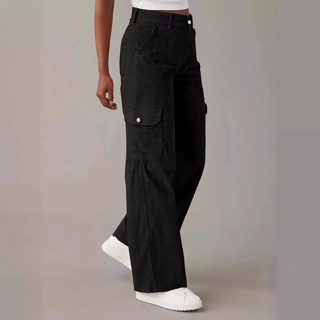 Calça casual de veludo feminino, perna reta solta, cor sólida europeia e americana, nova, outono, 2024 £