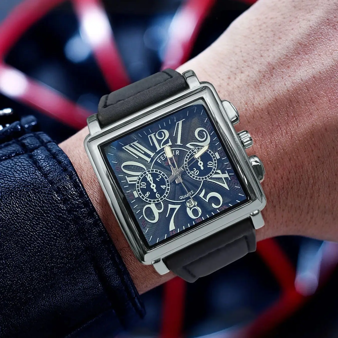 Top-Of-The-Line Luxury Business Men's Quartz Watch, Square Dial, with Calendar Display, Leather Strap, High-End Feel, Light Luxury, Stylish and Cool, Versatile for Street Wear, Handsome Men's Watch in European and American Style, Fashionable Accessory, Suitable for Various Occasions, the Best Gift for Him