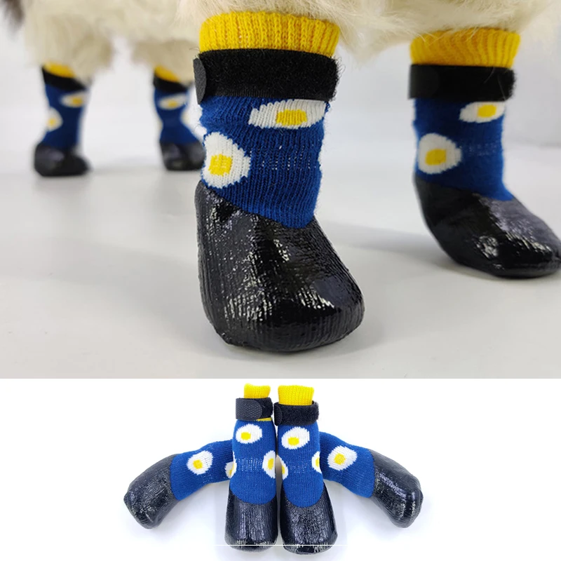 Autumn Winter Pet Dog Shoes Socks Waterproof Cats Dogs Rubber Socks Non-slip Dog Rain Snow Boots Socks Dogs Knitting Warm Socks