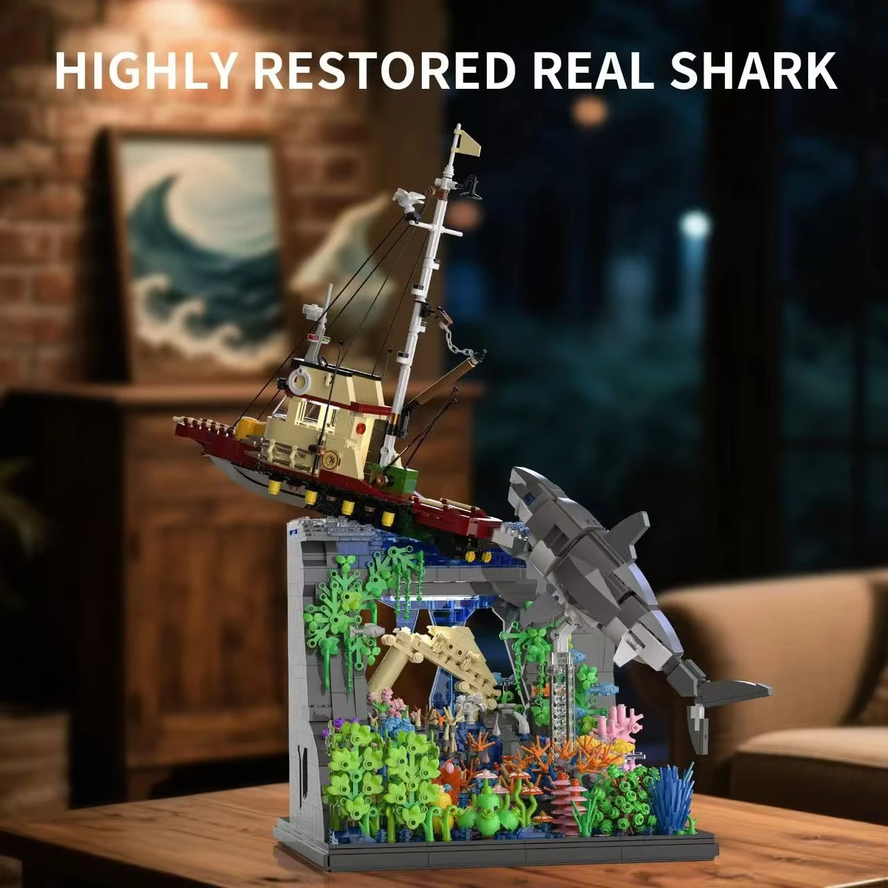 

2932pcs Giant Shark Building Blocks Set - Thrilling Ocean Adventure Story Desk Ornament DIY Brick Puzzle Toy for Kids Gifts