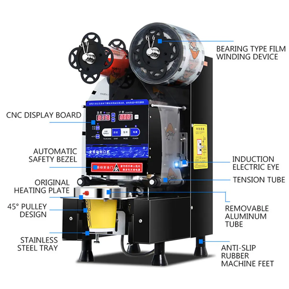 كامل التلقائي فقاعة فنجان شاي السدادة الحليب الشاي متجر ختم المعدات التجارية آلة ختم الأكواب الذكية
