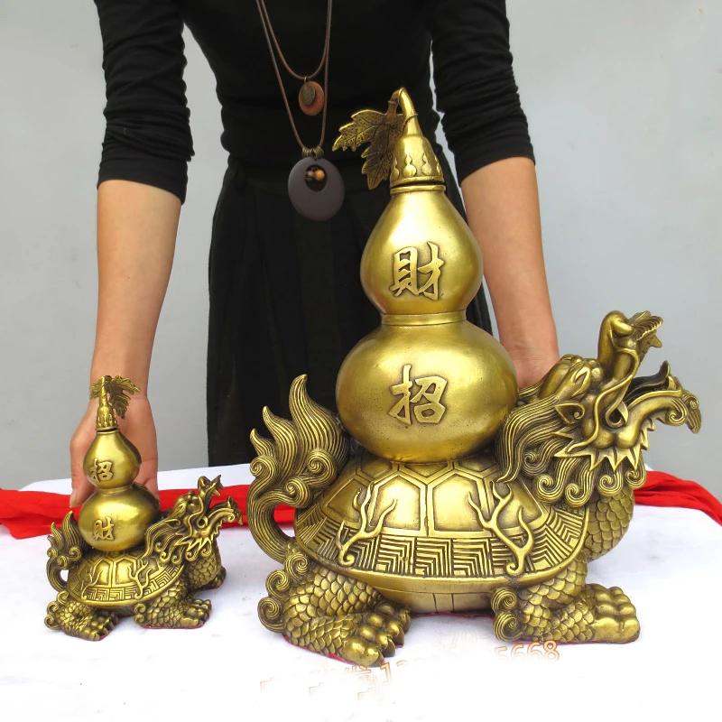 large HOME SHOP Company Money Drawing Business booming bring good luck money gourd Exorcism Dragon turtle FENG SHUI brass statue