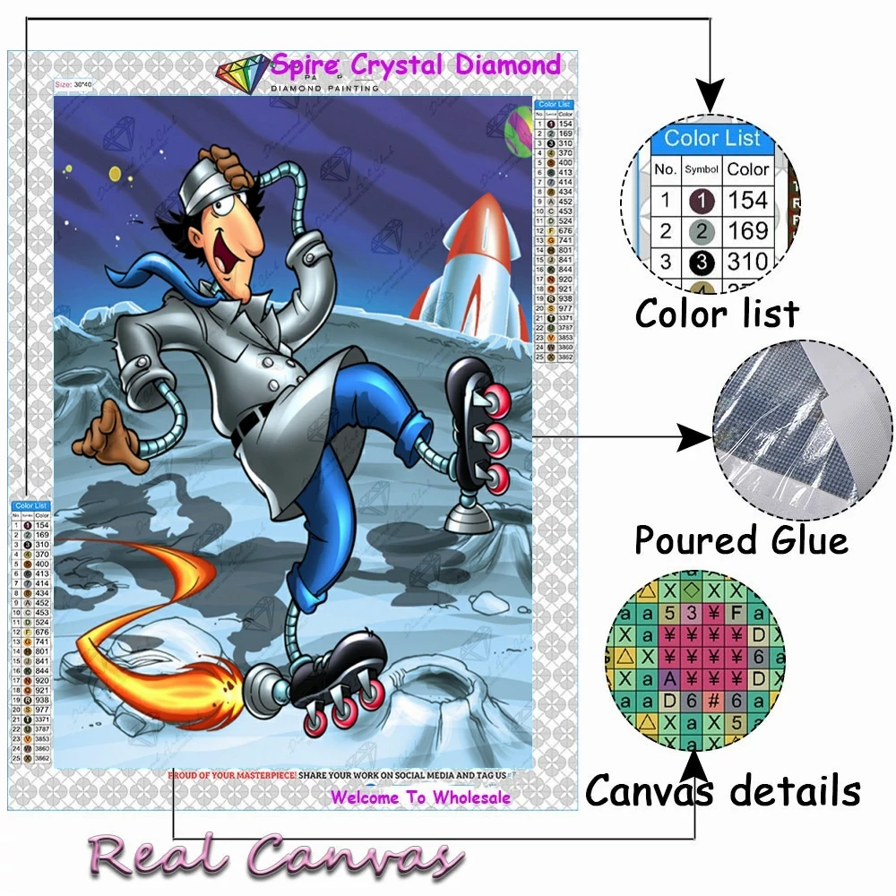 Inspector Gadget 5d Diy Crystal Diamond Painting Kit Embroidery New Cartoon Picture Art Cross Stitch Mosaic Home Decor Kids Gift